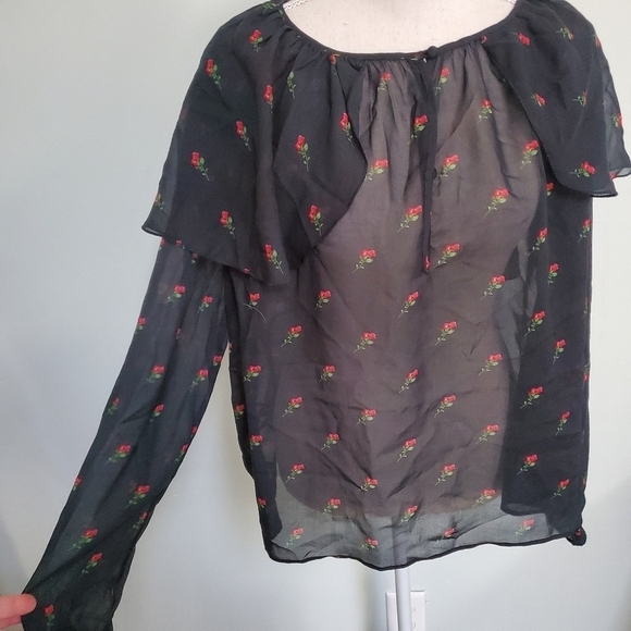 Wildfox Sheer Floral Ruffle Blouse - Picture 3 of 9